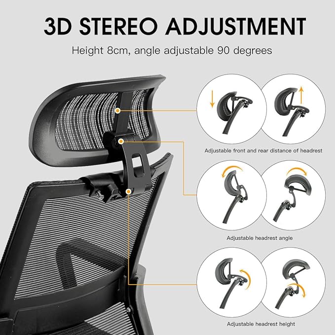 The Office Chair Headrest Attachment, Can Adjust The Height, Inclination, and Distance Between The Front and Back.Mesh Headrest is Suitable for Ergonomic Office Chairs(Black)