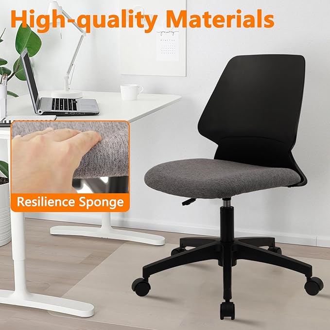 CLATINA Armless Home Office Chair, Ergonomic Small Desk Chair with Wheels and Soft Thick Upholstered Cushion, Comfy Adjustable Height Swivel Computer Task Chair for Conference Waiting, Black, 4Pack