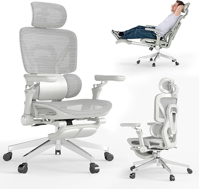 MOJAY Ergonomic Office Chair with Footrest, Big and Tall Desk Chair with Lumbar Support, High Back Home Desk Chair for Long Desk Work, Swivel Rolling Computer Seating with 6D Armrest for Home Office
