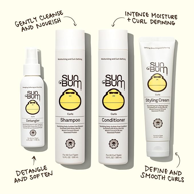 Sun Bum Curls Conditioner - Moisturizing Hair Treatment for Wavy and Curly Hair - Frizz Free Finish - Enrich with Coconut Oil and Seaweed Protein - UV Protecting - Vegan and Cruelty Free - 10 oz