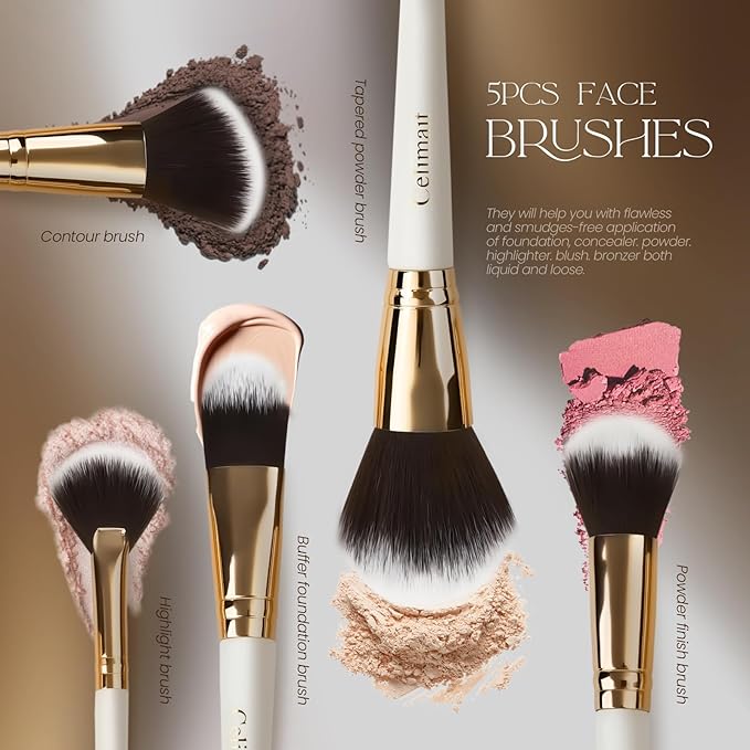 Makeup Brushes Set Professional & Beginner Friendly with Uniquely Designed Case, Soft Synthetic Bristles for Foundation Contour Blush Concealer Highlight Blending Eyeshadow, 12Pcs(Dark White)