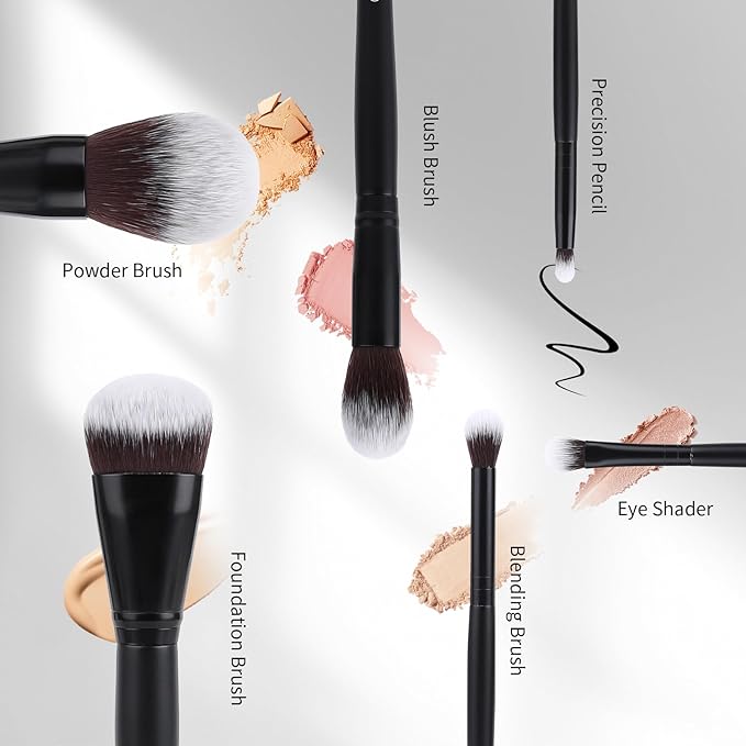 Premium Synthetic Makeup Brushes 6Pcs Makeup Brush Set for Powder Foundation Contour Blush Hightlight Eyeshadow Blending & Concealer, Cruelty-Free