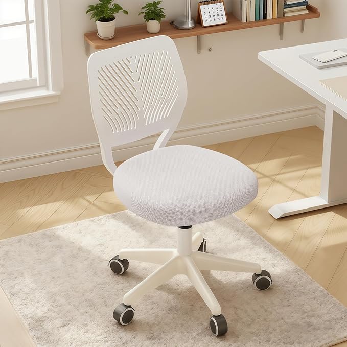 Armless Desk Chair Swivel Office Rolling Chair with Soft Padded Cushion, Height Adjustable Small Task Chair, Ergonomic Study Computer Chair for Kids Girls Boys Teens (White, 4PCS)