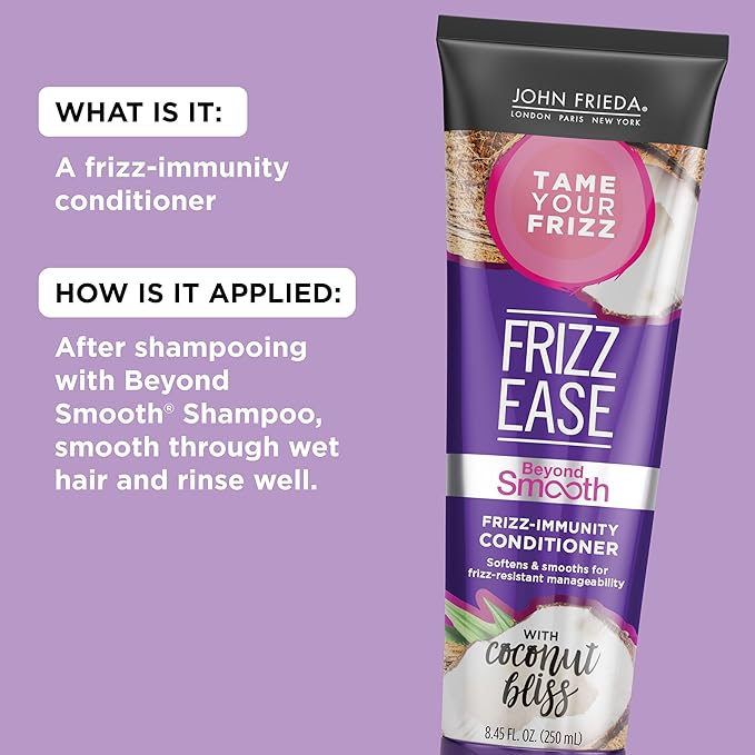 John Frieda Frizz Ease Beyond Smooth Conditioner, Anti-Humidity & Frizz-Resistant, Smooths Texture, Cleanses Unmanageable Hair, Infused with Pure Coconut Oil, 8.45 Oz