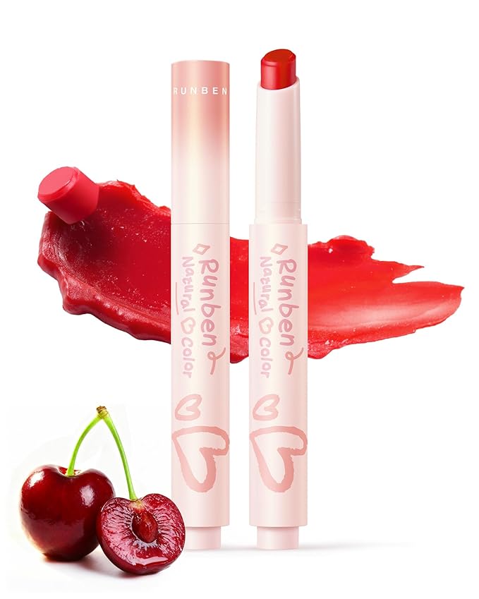 RUNBEN Kids Tinted Lip Balm, Fresh Cherry Lips Gloss, 24H Moisturizing, Safe & Non-toxic Lipstick for Kids & Teen, Birthday Makeup Gift for Girls, 2g