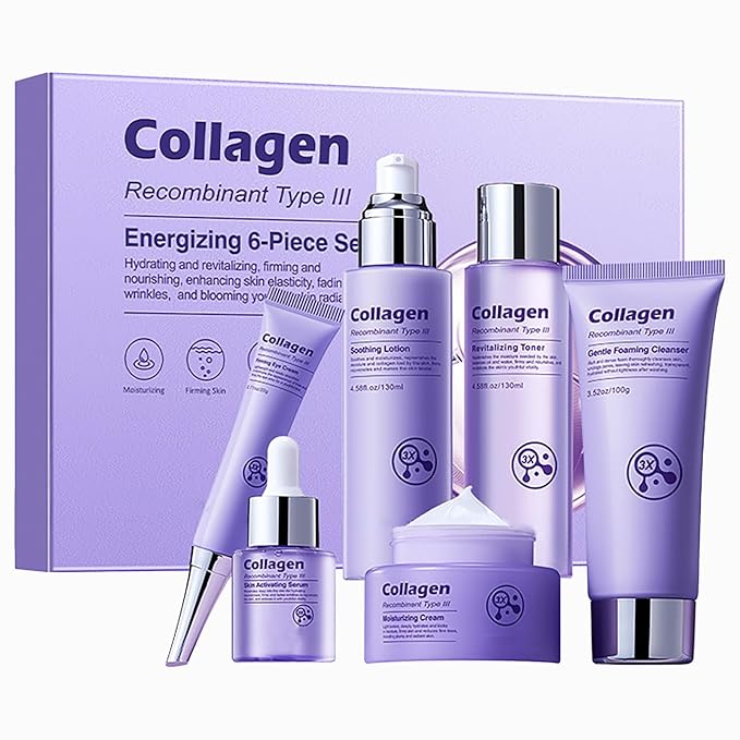 Collagen Skin Care Set for Women | Anti-Aging, Firming & Hydrating Treatment to Shrink Pores and Smooth Wrinkles | 6-Piece Set with Face Serum, Cream, Eye Cream, Toner, Cleanser and Soothing Lotion