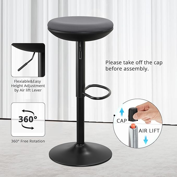 IWMH Standing Desk Stool, Ergonomic Adjustable Height Office Chair, Round 360° Swivel Sit Perching Stool Without Backrest for Bedroom, Kitchen, Living Room (Grey*2)