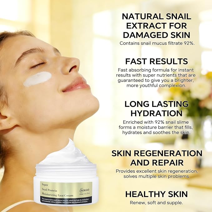 Snail Mucin Cream, Revitalizing Hydrating Moisturizer for All Skin Types, Enriched with Snail Extract for Radiant Smooth Skin Ideal for Dry and Dull Complexions