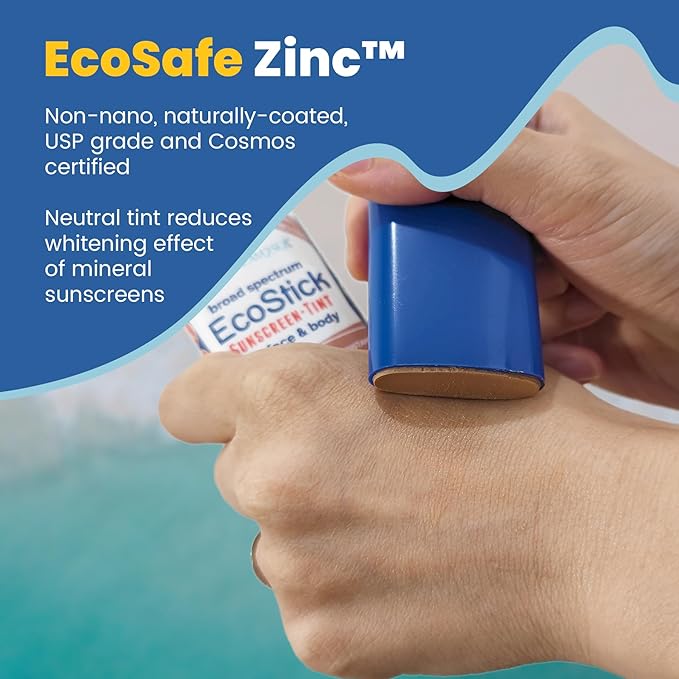 STREAM2SEA EcoStick SPF 35 Mineral Sunscreen Stick, Sweat Water Resistant Sunblock, USDA Approved Biodegradable Paraben Free Reef Safe Sunscreen Protection Against UVA UVB (EcoStick Tint) - 0.5 oz