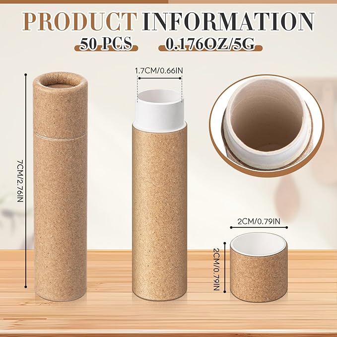 50 Pcs 5g Paperboard Lip Balm Tubes Empty Cardboard Lipstick Tubes Deodorant Sticks Empty Refillable Gloss Perfume Container for DIY for Lipstick Deodorant Solid Perfume (Cowhide Color)