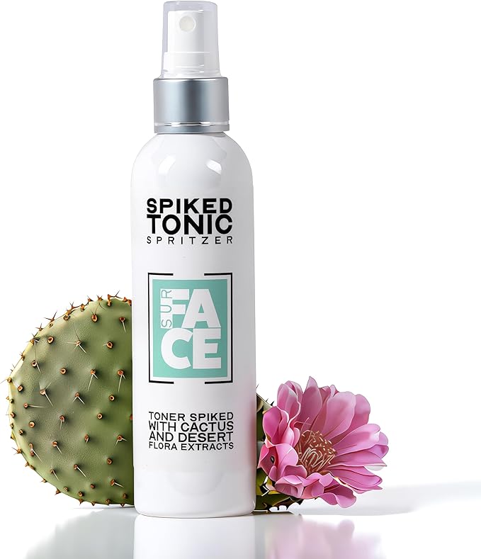Surface Hydrating Face Toner with Hyaluronic Acid, Willow Bark, Tea Tree, Prickly Pear and Aloe – 2-in-1 Toner and Finishing Glaze for Dewy, Glazed Skin – Spiked Tonic – 4 oz