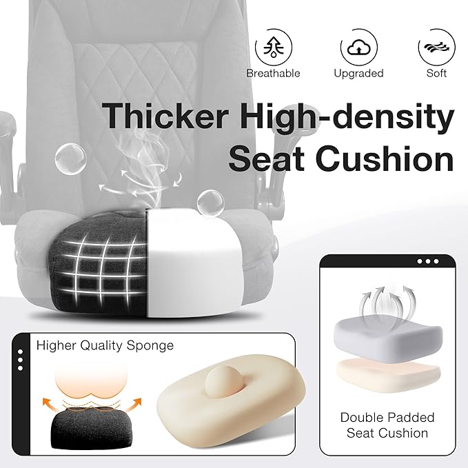 Big and Tall Fabric Office Chair 400lbs, High Back Executive Computer Desk Chair with Flip Up Armrest, Breathable Fabric Adjustable Height