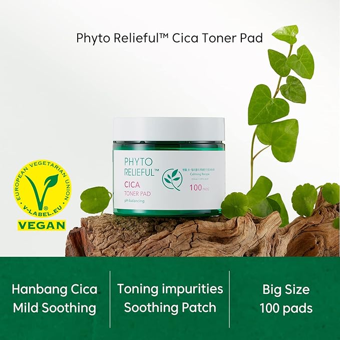 THANKYOU FARMER Phyto Relieful CICA Toner Pad 100 Pads(7.39 Fl Oz), Biodegradable Cotton Pad, Dermatologist Tested, Vegan, Hyaluronic Acid, Centella Asiatica, Soothing, Calming, Fragrance-Free