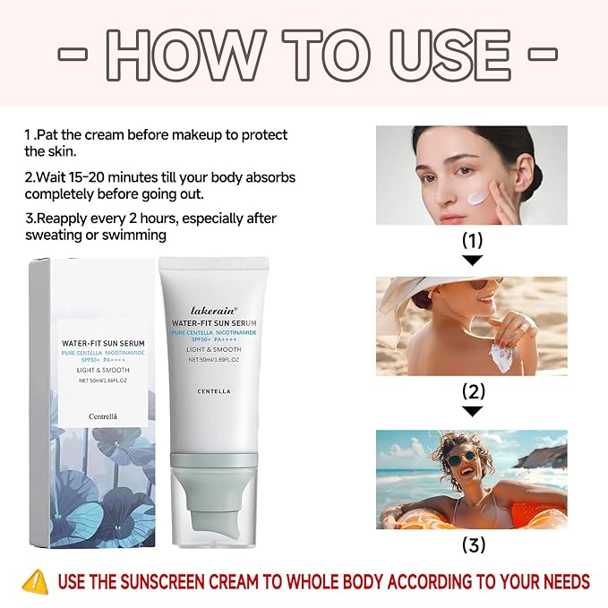 Centella Sunscreen SPF50+ PA++++, Long-Lasting Protection&Water-Fit Sun Serum, Madagascar Centella Sunscreen for All Skin Types and UV Defense, Nourishing Skin, Moisturizing Skin Care 1.69 fl oz/50 ml
