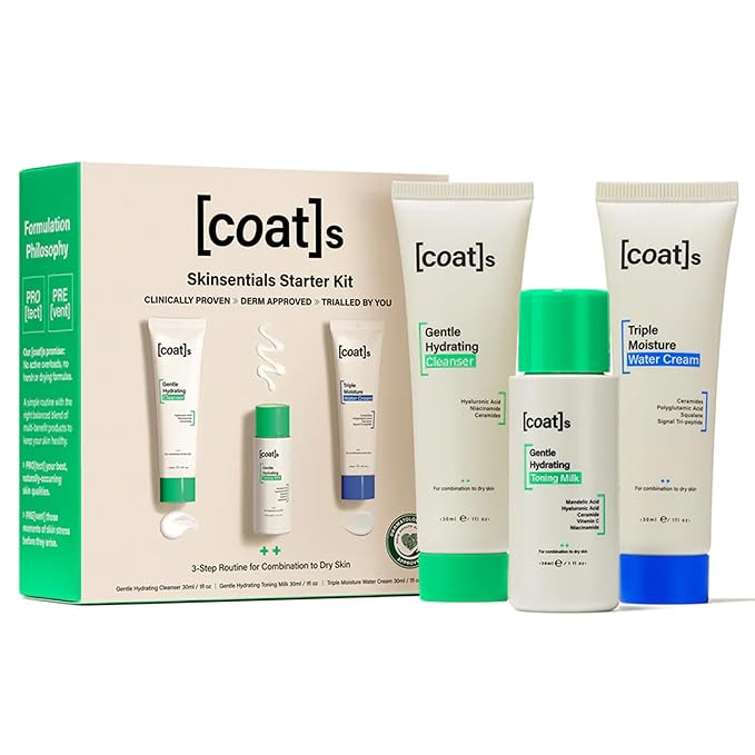 Coats Skinsentials Starter Bundle – Travel Cleanser, Toner & Moisturizer (1 oz each) – 3-Step Regimen Prevents Breakouts & Protects Barrier with Ceramides, For Women & Men
