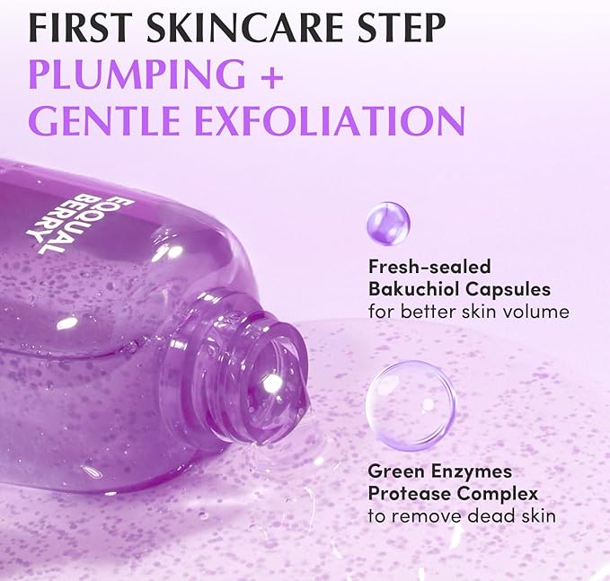 EQQUALBERRY Bakuchiol Plumping Capsule Toner - Natural Retinol Alternative Face Toner with Hyaluronic Acid - Anti-Aging, Soothing, Hydrating Korean Skincare for Sensitive Skin (150ml / 5.1 fl oz)