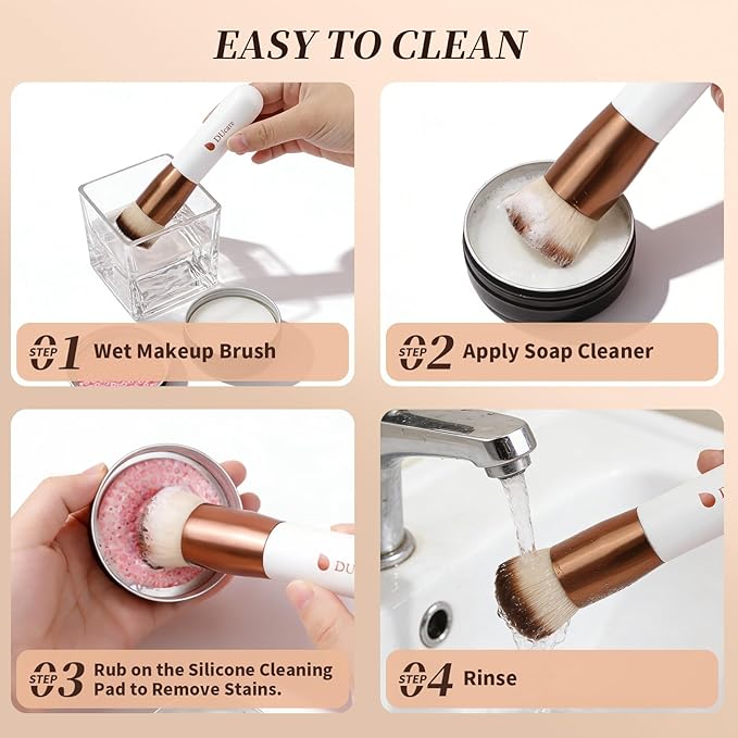 DUcare Large Flat Top Kabuki Foundation Brush 3pcs- Premium Makeup Brush for Liquid, Cream, and Powder - Buffing, Blending, and Face