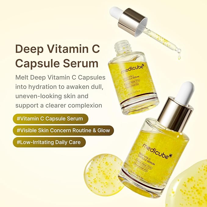 medicube Deep Vita C Capsule Serum & Cream Duo: Liposome Vita C Capsule Serum and Vita C Capsule Cream | Hydrating Vitamin C Capusle for Dull, Uneven-Looking Skin