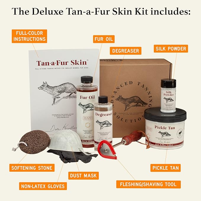 Tan-a-Fur Skin Kit by Advanced Tanning Solutions - Deluxe Tanning Set for Squirrel, Rabbit, Fox, Raccoon, Coyote Skins, Professional Finish