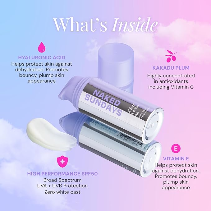 Naked Sundays CabanaClear Facial Suncreen Serum - SPF 50 Invisible Water Gel for Sensitive Skin, Lightweight, Fragrance-Free, Daily Face Sunscreen, 30ml