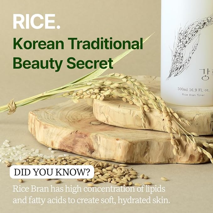 Gentle Rice Bran Toner Korean for Face (Tone, Rejuvenate & Moisturize) - Hydrating Vegan with Hyaluronic Acid - Rice Bran Extract (16.9 Fl oz)