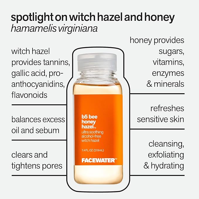 Facewater B5 Bee Honey Hazel Ultra Soothing Alcohol Free Witch Hazel