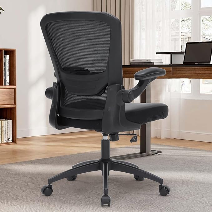 Heavy Duty Office Chair, 400lbs Ergonomic Desk Office Chair for Heavy People, Home Office Desk Chairs with Flip-Up Arms, Executive Computer Desk Chair with Adjustable Seat Height & Lumbar Support
