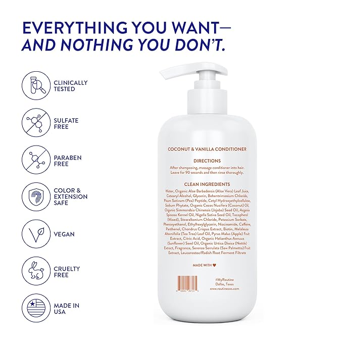 Routine Wellness Anti-Thinning Deep Conditioner for Thinning Hair to Reduce Breakage - CLINICALLY TESTED Formula with DHT Blockers Saw Palmetto, Nettle Oil - Coconut & Vanilla Conditioner