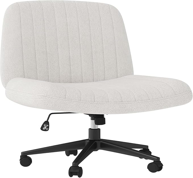 Shintenchi Criss Cross Chair,Cross Legged Office Seat with Wheels Armless Swivel Vanity Chair,Height Adjustable Wide Computer Task Seating for Home Office,Beige