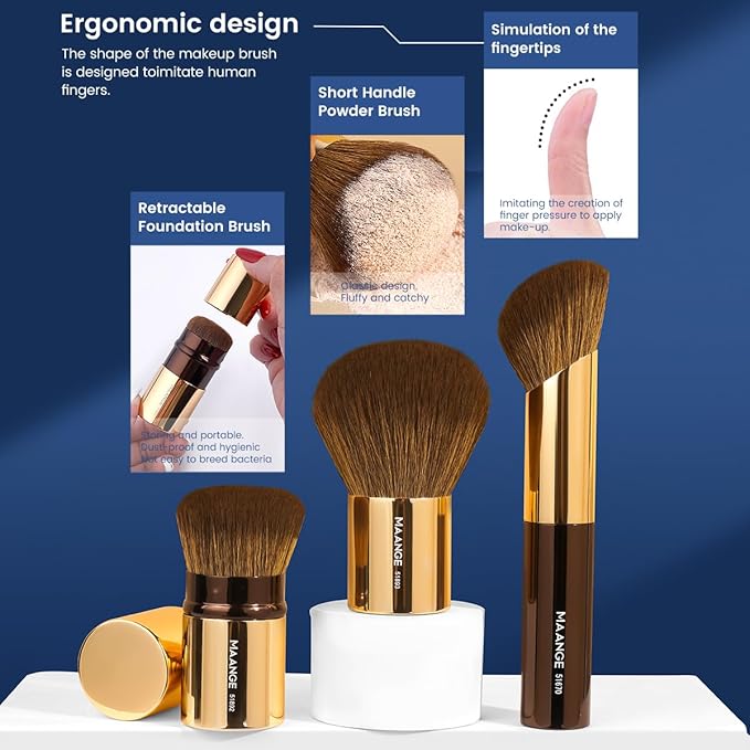 MAANGE 7pcs Makeup Brush Set Double Sided Kabuki Makeup Brushes Contour Brush for Foundation Liquid Powder Concealer Cream Cosmetics Bronzer Blending Blush Buffing Makeup Tools (Coffee Gold)