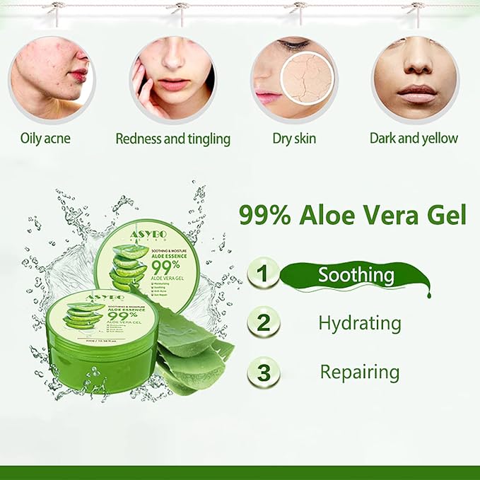 300 ML Aloe Vera Gel – 99% Organic Pure Aloe Vera Hydrating Moisturizer, Natural Aloe Cream for Dry Skin, Sunburn, Acne