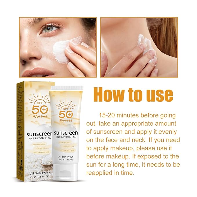 Face and Body Sunscreen - Rice Sunscreen Lotion SPF 50 Sun Screen for Women Under Makeup Cream