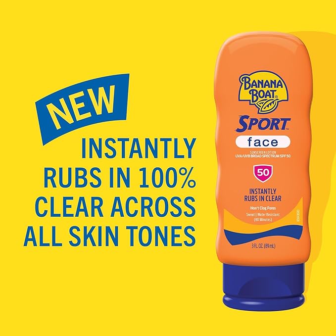 Banana Boat Sport Sunscreen for Face,SPF 50,3Fl Oz,Banana Boat Sunscreen SPF 50,Travel Size,Sunblock,Mini-Sunscreen for Dry Skin Face,3Fl Oz,(Pack of 2)
