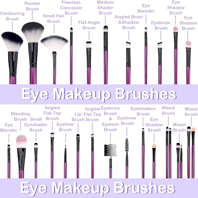Makeup Brush Set, 49Pcs Makeup Tool Set Premium Synthetic Foundation Concealers Powder Eye Shadows Makeup Brushes Kit for for Beginner Professional, Purple