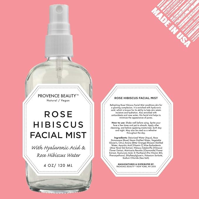 BEAUTE DE PROVENCE Rose Water Spray for Face & Body Refreshment with Moisturizing Hyaluronic Acid and Hibiscus water | Instant Hydration, Cooling, Calming & Conditioning (8 FL OZ)