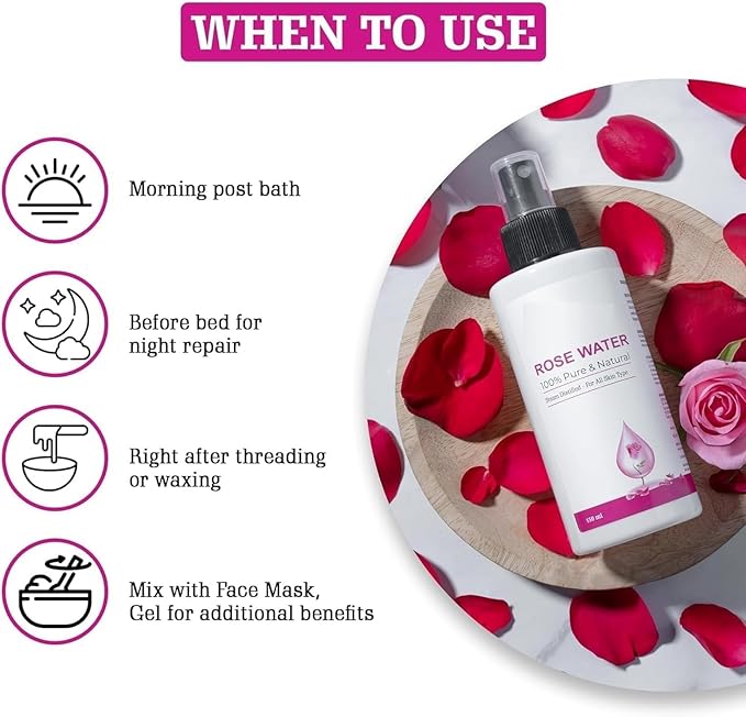 MZ Rose Water (150 ml) | Gulab Jal | for Soothing Any Skin, Hydrating Your Skin, Cleansing Your Pores & Soothing Redness of Skin | Natural & Organic Ingredients