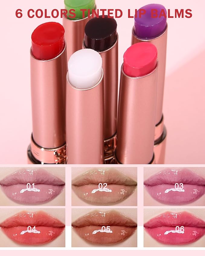 Hydrating Tinted Lip Blam, Natural Sheer Red Nude Lipstick Moisturizing Lipgloss, Long Lasting Waterproof Lip Balm Stain Non-Stick Liptint Oil Stain Glossy Lipcolor Finish for Dry Cracked Lips-04