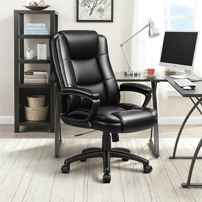 OFIKA Home Office Chair, 400LBS Big and Tall Computer Chair Heavy Duty Design, Ergonomic High Back Cushion Lumbar Back Support, Adjustable Executive Leather with Armrest