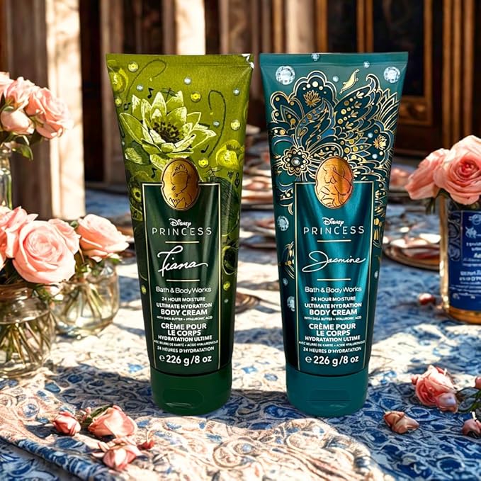 Bath & Body Works PRINCESS COLLECTION Ultimate Hydration Body Cream 2-piece Gift Set with a Bow for Holidays – Full Size – Limited Edition (Tiana & Jasmine)