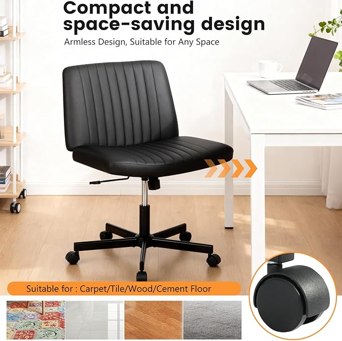 FDW Criss Cross Chair with Wheels Cross Legged Office Desk Modern Swivel Height Adjustable Wide Seat Computer Task Vanity Chair Comfy Fabric Armless Seating for Home Office