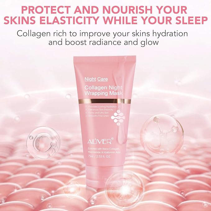 Collagen Overnight Wrapping Peel off Face Mask, Collagen Night Wrapping Mask, Elasticity & Hydration for Glass Skin, Reduce Fine Lines & Dullness, Anti-Aging Korean Skin Care