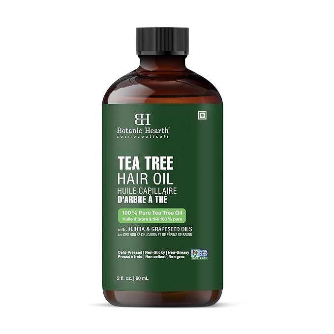 Botanic Hearth 100% Pure Tea Tree Hair Oil For Hair Growth & Hair Treatment Oils 2 Fl Oz | Infused with coconut Oil | Hair Oil Repairs Dry Damaged Hair, Strengthening, Healthier | All Hair Types