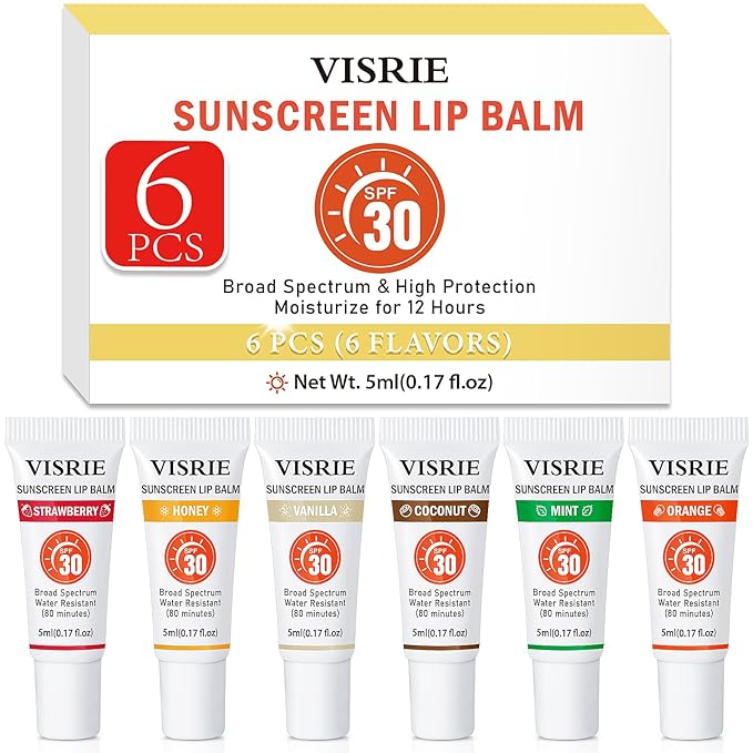 SPF 30 Sunscreen Lip Balm 6 Pack,Clear SPF Lip Gloss UVA/UVB Sun Protection, Moisturizing Lip Sunscreen with Vitamin E and Shea Butter, Travel Sunscreen for Lips