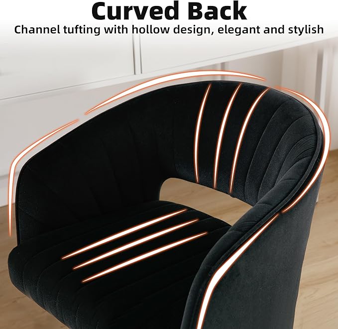 Westice Home Office Desk Chairs, Modern Velvet Rolling Chair, Height Adjustable Swivel Vanity Chair with Golden Base, Ergonomic Chair for Study, Living Bedroom Computer Room, Black