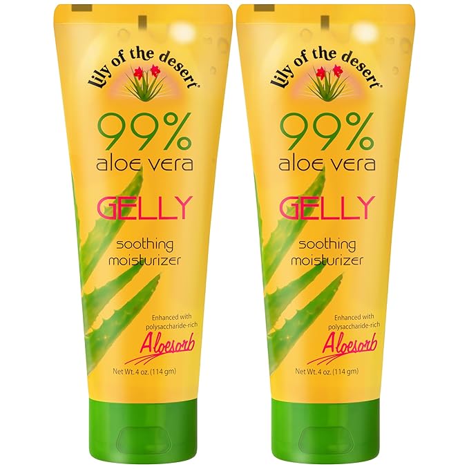 Lily Of The Desert Gelly Moisturizer 2-Pack – 99% Organic Aloe Vera Gel with Vitamin C, E, and A, After Sun Skin Care, Sunburn Relief, 4 Oz Each