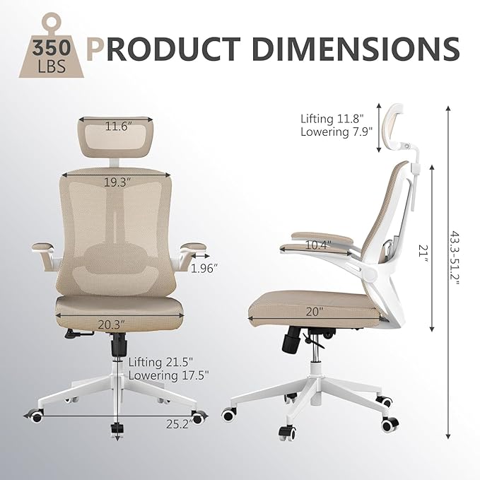 Ergonomic Office Chair Desk Chair - Mesh Computer Chair with 360° Swivel Wheels, Adjustable 90-130° Recline & Lumbar Support for Home Office, Supports up to 350lbs