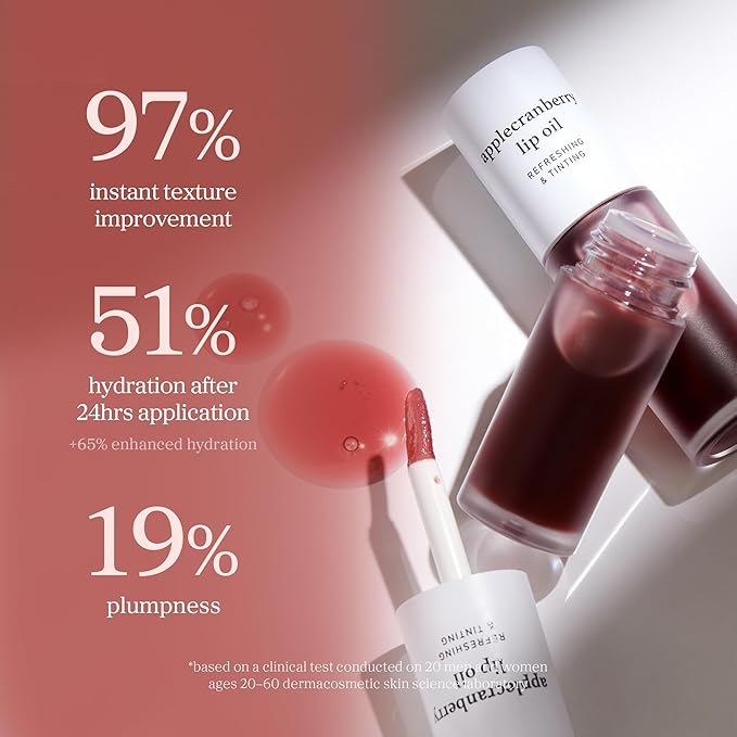 NOONI Korean Lip Oil - Applecranberry | Long-Lasting, Moisturizing, Plumping, Revitalizing for Dry Lips, Waterproof, No Peel Off, Hydrating Lip Stain, Stocking Stuffers Gifts For Teen Girls 0.12 FL Oz