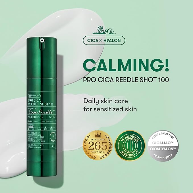 VT COSMETICS Pro Cica Reedle Shot 100 Serum with Centella Asiatica Extract, Cica Exosome & Spicule Microneedling Formula, Korean Skin Booster, 1.69 fl oz(50ml)