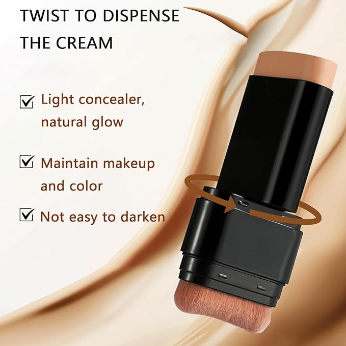 Foundation Stick,2 in 1 Dual-Ended Long-Lasting & Waterproof Concealer Korean Foundation Contour Sticks,Contouring Foundation with Brush,Full Coverage Matte Finish for Face Makeup(01IVORY)