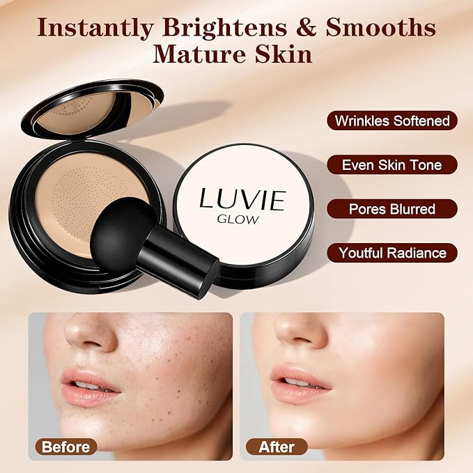 Cushion Foundation/Mushroom Head Air Cushion BB Cream/Long Lasting Hydrating Light Coverage for All Skin Types, Natural Color/Luvie (Natural)
